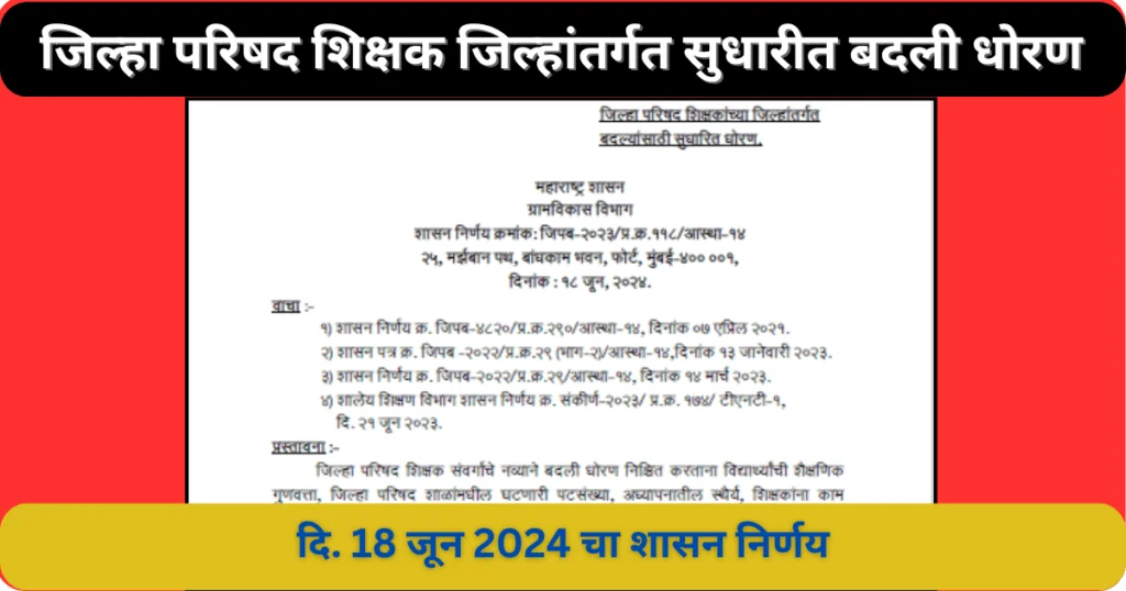 जिल्हा-परिषद-शिक्षक-जिल्हांतर्गत-सुधारीत-बदली-धोरण-18-जून-2024 जिल्हा परिषद शिक्षक जिल्हांतर्गत सुधारीत बदली धोरण 18 जून 2024 चा शासन निर्णय